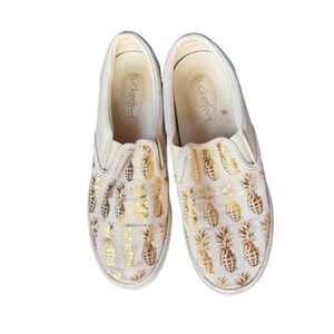 Bucket Feet Gold and Canvas Slip-Ons